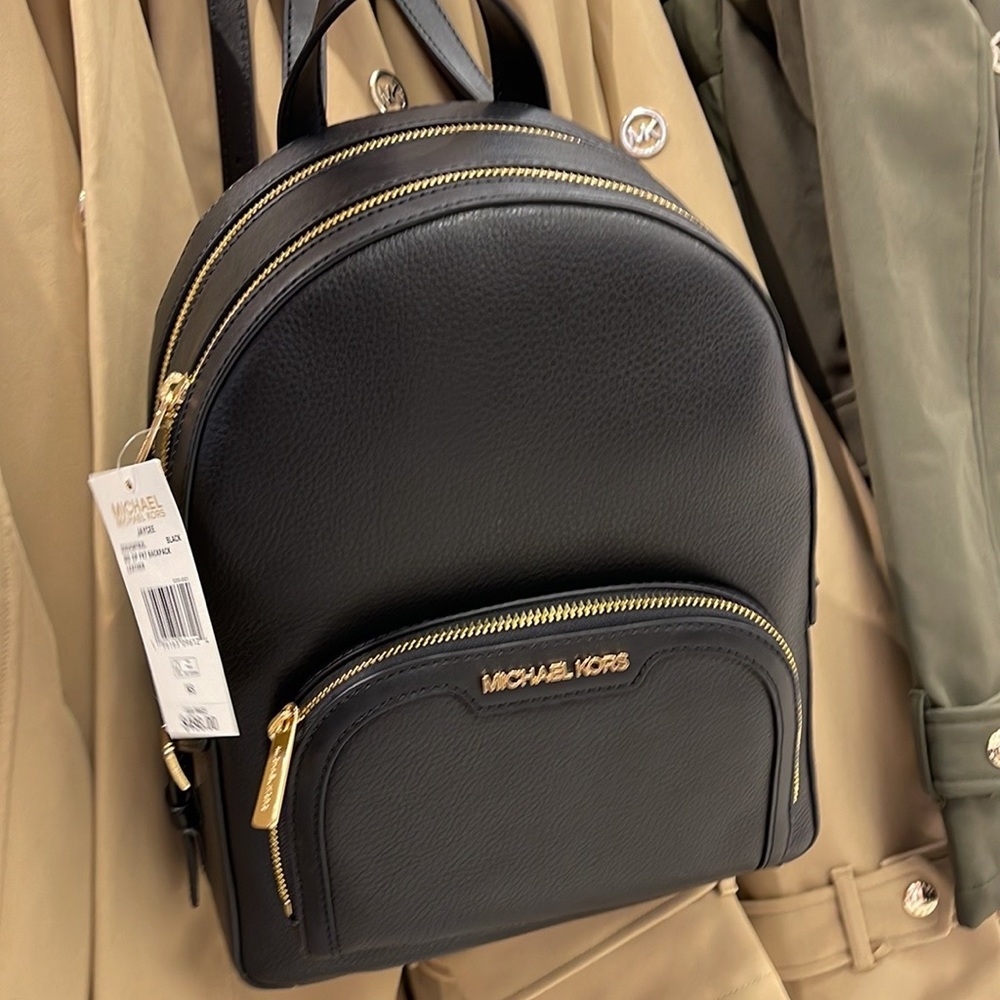 MICHAEL KORS Jaycee Medium zip pocket Pebbled Leather Backpack BLACK color - Picture 2 of 16